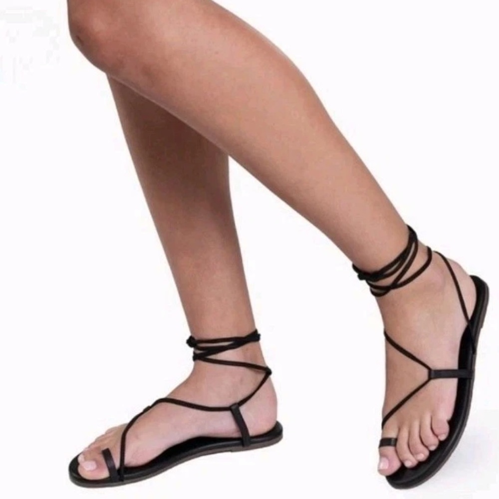 TKEES Jo Lace-up Sandals in Bleeker Black Suede Laced Sandals Summer Size 10B